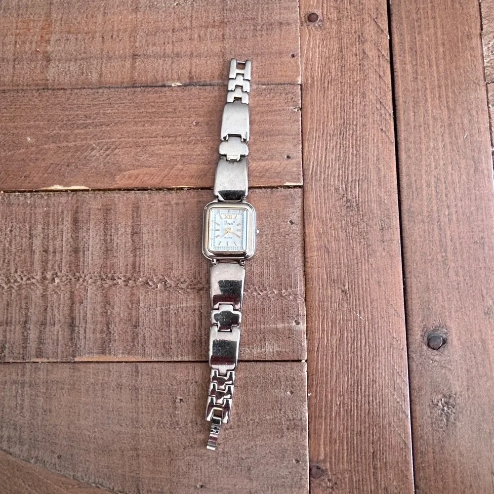 Vivani Women Silver Tone Rectangular Quartz Watch HC127 Gold Accents‎ Link Band